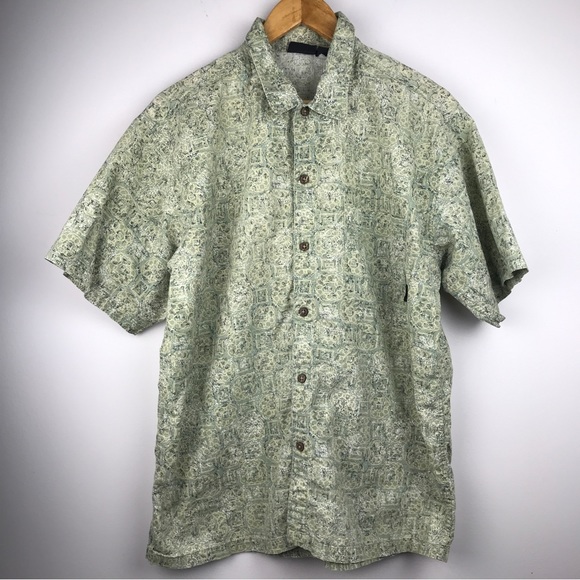 VTG 2000 Patagonia Floral Tribal Organic Cotton Hawaiian Button Shirt Medium EUC - Picture 1 of 15